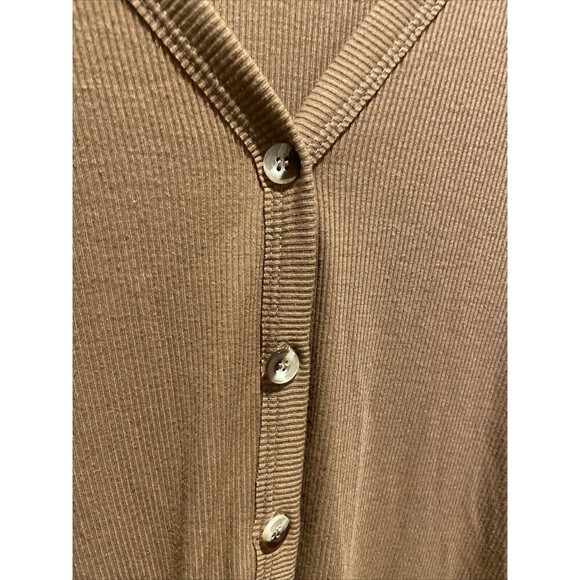 ANTHROPOLOGIE Anama Ribbed Cardigan Sweater Small Hi-Low Button Down Tan - Picture 4 of 11